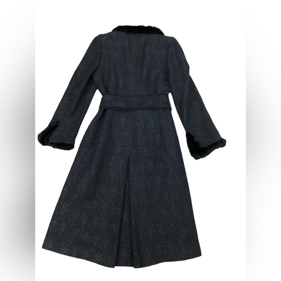 Zara Fur Trim Button Front Belted Long Coat in Black/Silver Metallic Size L - Picture 9 of 16